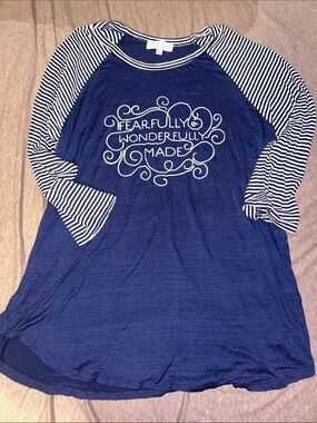 Navy Striped Raglan 3/4 Long Sleeve Tee